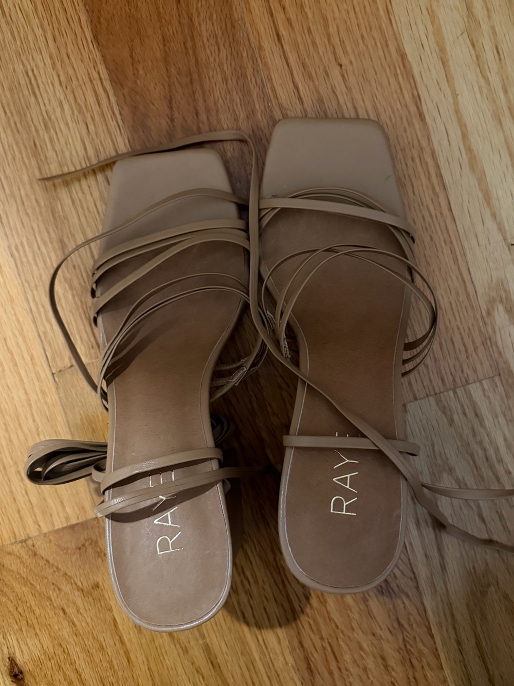 RAYE Nude/Tan Strappy Square-Toe Lace-Up Heels